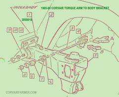 USED 1965-69 CORVAIR TORQUE ARM TO BODY BRACKET - #1 IN EXPLODED VIEW