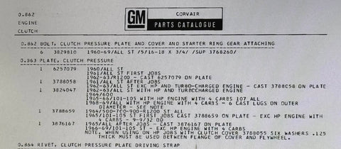 USED 1962-69 CORVAIR TURBO AND 4X1 CARBURETOR CARS CLUTCH PRESSURE PLATE