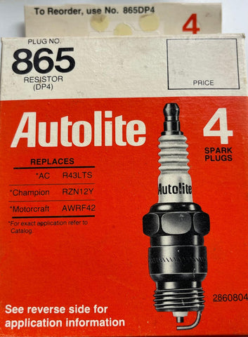NOS Autolite 865DP4 Spark Plugs β Resistor Type β USA Made