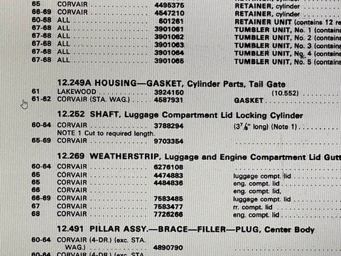 1960-69 CORVAIR DOOR LOCK GASKET CARS SOLD EACH