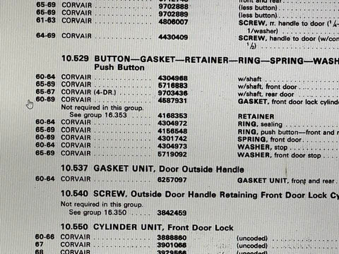 1960-69 CORVAIR DOOR LOCK GASKET CARS SOLD EACH