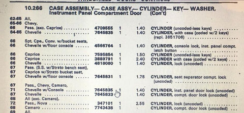 NOS 1967 CORVAIR 64-5 Chevelle 67 camaro 71 Chevelle 71 olds F85 console 67 Toranado GLOVEBOX LOCK CYLINDER / UNCODED 7645835