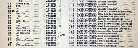 NOS 1967 CORVAIR GLOVEBOX LOCK CYLINDER / UNCODED 7645835
