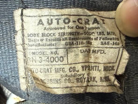 CORVAIR SEAT BELT ASSEMBLY AUTO‑CRAT MFG. CO. – MODEL BN3‑4000