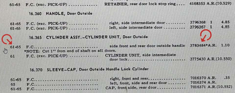 NOS 1961-1965 CORVAIR FC RAMPSIDE VAN SIDE / REAR OUTSIDE DOOR LOCK CYLINDER ASSEMBLY