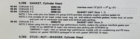 NOS CORVAIR 1960-64 CAR AND FC'S CYLINDER HEAD GASKET KIT