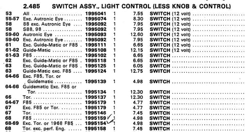 NEW 1968-69 OLDSMOBILE light switch 1995154