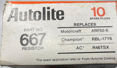 NOS Autolite 667 Spark Plugs – Resistor Type – USA Made