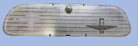 USED 1963 CORVAIR MONZA GLOVE COMPARTMENT FACIA DOOR W/ EMBLEM, HINGE AND LOCK (NO KEY)