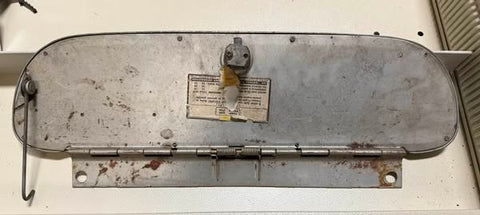 USED 1962 CORVAIR MONZA 700 GLOVE COMPARTMENT DOOR W/ EMBLEM, HINGE AND LOCK