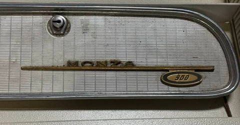 USED 1961 CORVAIR MONZA 900 GLOVE COMPARTMENT DOOR W/ EMBLEM, LOCK (NO KEY)