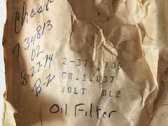 NOS 1962-69 CORVAIR ORIGINAL SHORT A/C OIL FILTER BOLT - FOR HORIZONTAL FILTER
