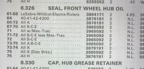 NOS CORVAIR 1965-69 FRONT WHEEL BEARING SEAL