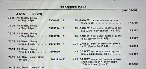 NOS 1972-69 CHEVY TRUCK 1973-75 JIMMY W/ 3 SPEED SAGINAW TRANSFER CASE TO TRANSMISSION ADAPTER GASKET