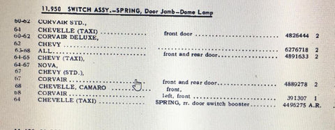 NOS 1967 ONLY Nova Taxi Buick Oldsmobile Corvair DOOR JAMB SWITCH 4889278