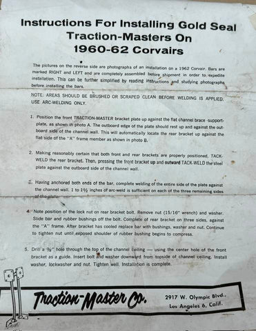 NEW 1960-63 Corvair Traction Masters Suspension Traction Bars