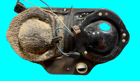 USED 1961-64 CORVAIR LEFT HEADLIGHT BACKING PLATE / BUCKET ASSEMBLY AS PICTURED