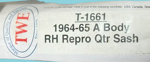 NORS 1964-65 "A" BODY RIGHT HAND QUARTER SASH - NEW