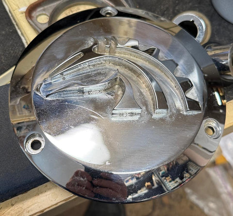 American Ironhorse chopper Chrome 6‑inch Diameter 3‑bolt circular cover — Mustang / Horse Head Design