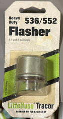 Littelfuse Tracor Heavy‑Duty Flasher, model 536/552, packaged under reorder number FLR 536/552 BP.