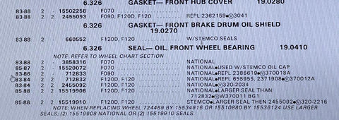 NOS 1983-86 F090 - 1962-72F W/ 9000LB I BEAM FRONT WHEEL BEARING OIL SEAL - 712833